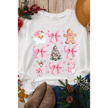 Beige Christmas Theme Pattern Pullover Sweatshirt