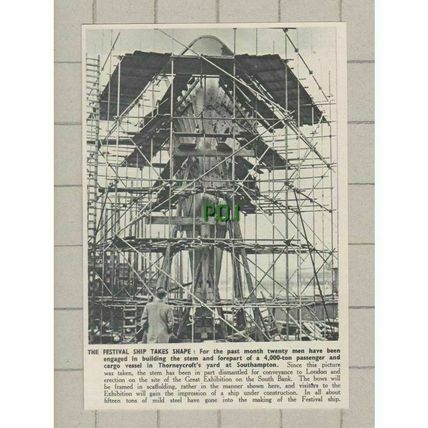 Great Exhibition Festival Ship Thorneycroft Yard Southampton - 1951 Cutting