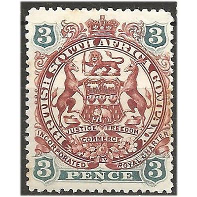 Rhodesia 1897 SG65 3d Brown-Red & Slate-Blue Mounted Mint . .. .