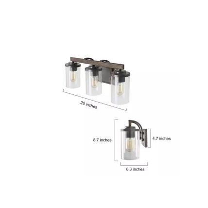 LNC Weyland Farmhouse 20 in. 3-Light Rust Black Bathroom Bar Vanity Light
