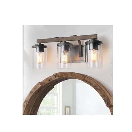 LNC Weyland Farmhouse 20 in. 3-Light Rust Black Bathroom Bar Vanity Light