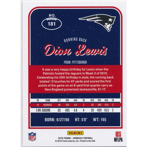 2016 Donruss Football 181 Dion Lewis New England Patriots