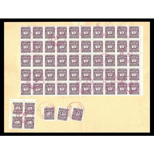 Canada #J16 x 2, #J18, #J20 x 54 Postage Due USED Partial Sheet 1958