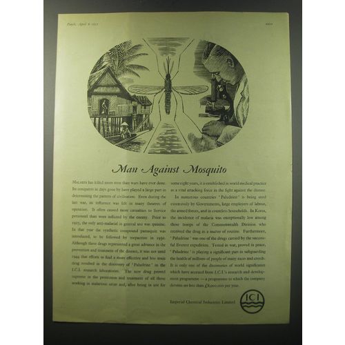 1955 ICI Imperial Chemical Industries Ad - Man against mosquito