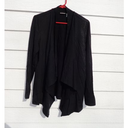 LOGO LOUNGE Lori Goldstein Black Cardigan L 44 Chest French Terry A261065 018
