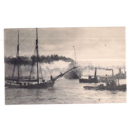 SHIPPING ON THE THAMES? c.1905 unused antique postcard tug boat, steamer ship #