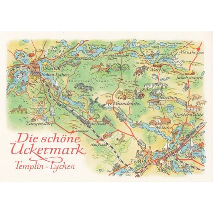 Die Schone Uckermark Templin Lychen Netzow Deer Lychen German Karte Map Postcard