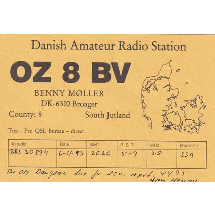 South Jutland Broager QSL Denmark Danish Radio Card