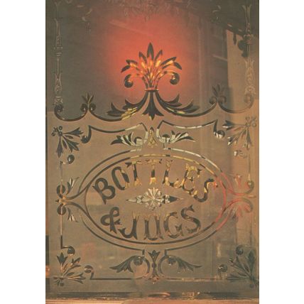 Glass Window Victorian Pub London Bottles Sign Postcard