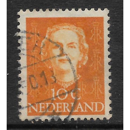 NETHERLANDS 1949 10c ORANGE QUEEN JULIANA SG 686 FINE USED#