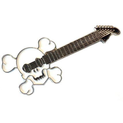 Skull Electric Guitar Enamel Badge Heavy Metal Rock Goth Music Band Lapel Pin