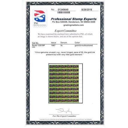 1335 Var, MNH 99% Of Gold Color Missing Sheet - Error With PSE Cert Stuart Katz