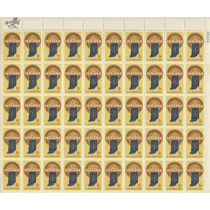 Indiana Statehood Sheet of Fifty 5 Cent Postage Stamps Scott 1308