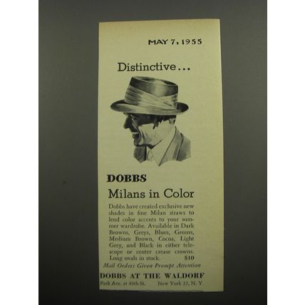 1955 Dobbs Milan Straw Hats Ad - Distinctive Dobbs Milans in Color