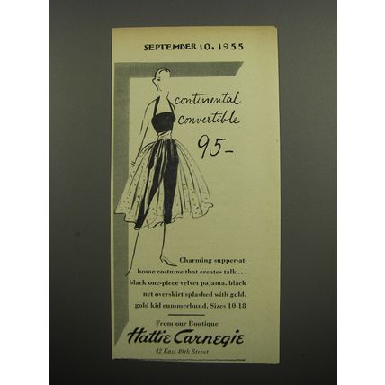 1955 Hattie Carnegie Fashion Ad - Continental convertible
