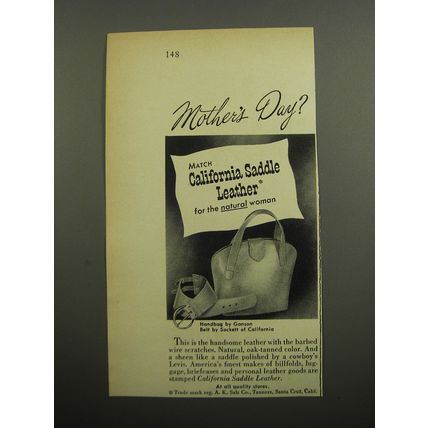 1955 California Saddle Leather Advertisement - Ganson Handbag, Belt by Sockett