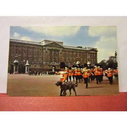 BUCKINGHAM PALACE, LONDON used postcard changing the guard 1965 pm dog mascot =