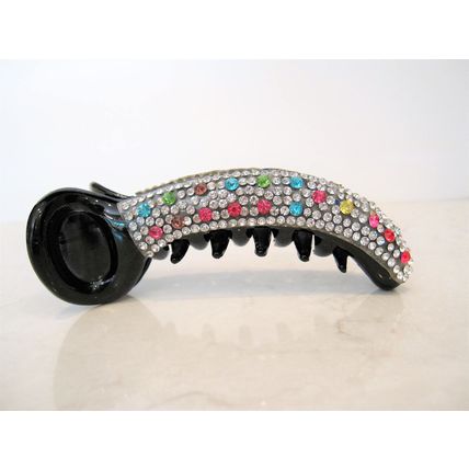 Black art deco sparkly banana hair claw clip with rhinestones