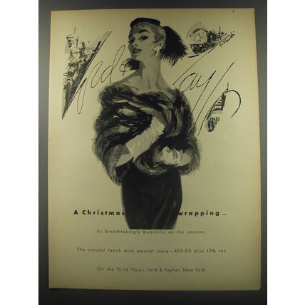 1956 Lord & Taylor Mink Stole Ad - A Christmas wrapping