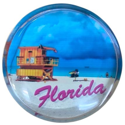 Small Florida Lifeguard Shack Round Glass Fridge Magnet