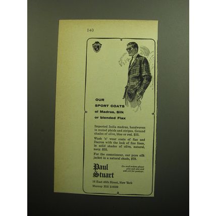 1958 Paul Stuart Sports Coat Ad - Our sport coats of Madras, silk or flax