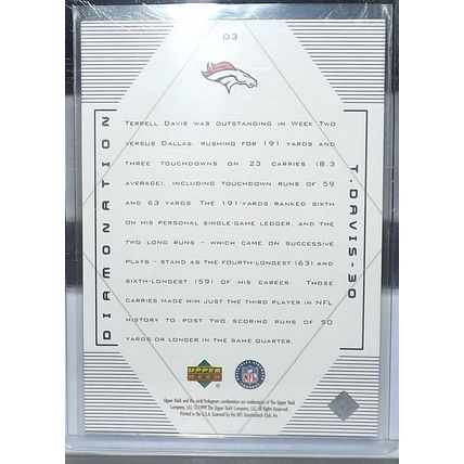 1999 Upper Deck Black Diamond TERRELL DAVIS (Broncos) Diamonation #D3