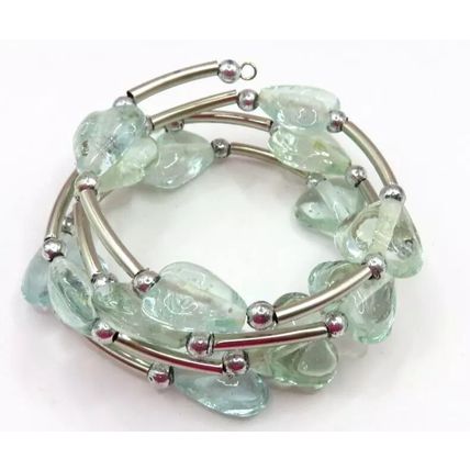 Clear Glass Hearts Memory Wire Bracelet Gift Ladies Jewellery Christmas Women