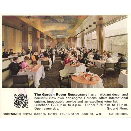 Kensington Oddenino's Royal Garden Hotel Restaurant 1980s Photo Card