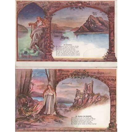 Angels At Gruss Vom Auss Rhein Drachenfels German Old Postcard s