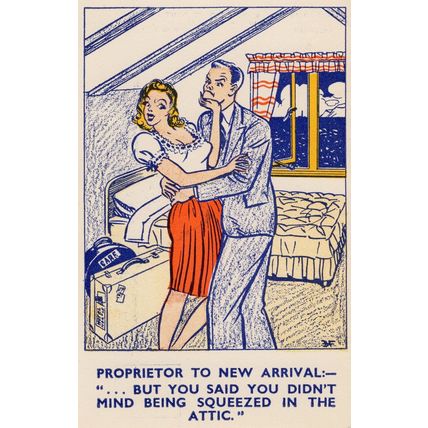 William Foster Squeezed In The Hotel Attic Groping Old Comic Postcard