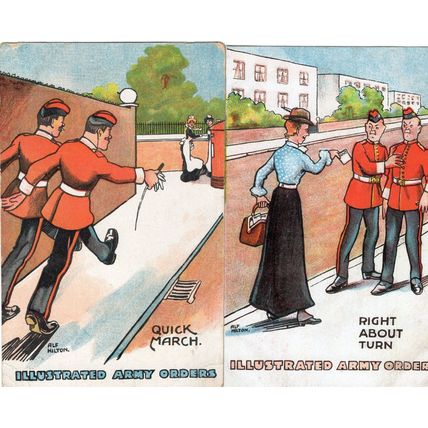 Illustrated Army Orders Quick March Right About Turn 2x Comic Postcard s