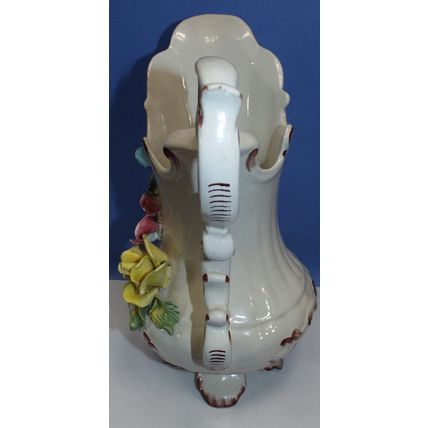 Bassano Italy Art Pitcher Capodimonte Rose Porcelain Flowers 12.5” Tall High