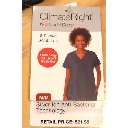 Climate Right by CuddlDuds 6 Pocket Scrub Top Ladies V Neck Grey Med Nursing NWT