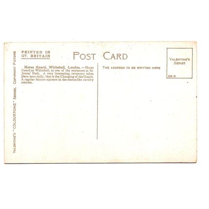 Horse Guard, London - Postally Unused - Valentine`s Postcard