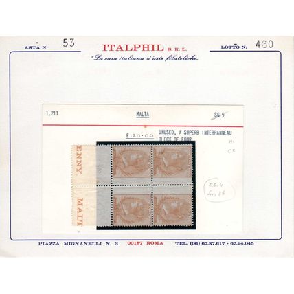MALTA - BLOCK OF HALF PENNY STAMPS - 1863