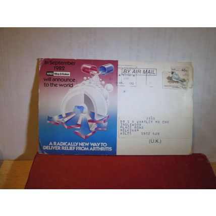 AYERS ROCK, CENTRAL AUSTRALIA used postcard. 1982 pm, May & Baker advertising =