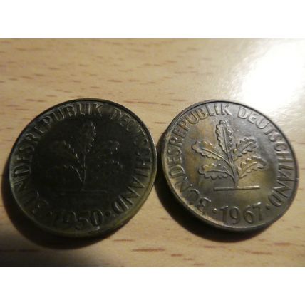 1950 & 1967 German 10 pfennig coins