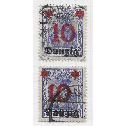 DANZIG 1920 10pf Mi 17 SURCHARGE ON 20pf OVERPRINTED USED SELECT FROM STAMPS