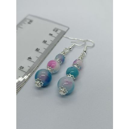 Pretty Pink Blue And White Persian Jade Beaded Earrings