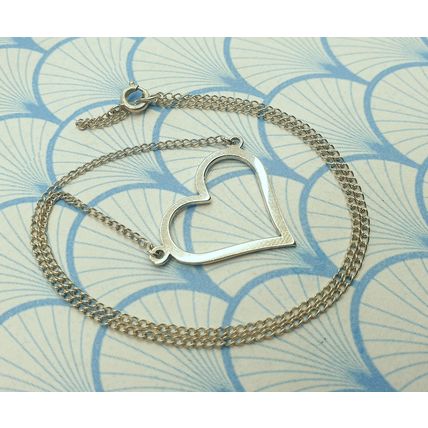 Vintage 925 Sterling Silver Heart Pendant Choker/Collar Necklace