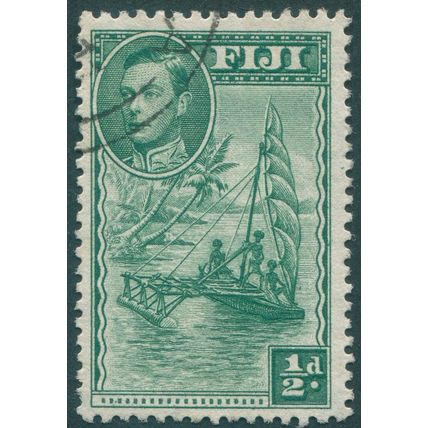 Fiji 1948 ½d green Perf 12 Variety Extra palm frond SG249ba used