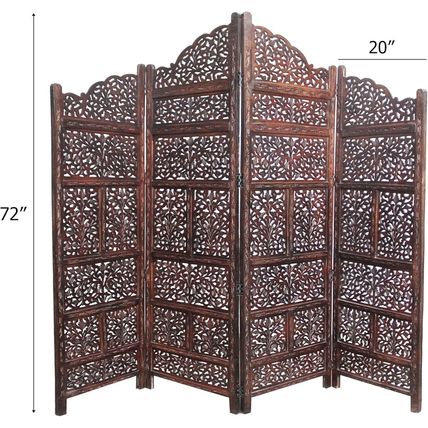 Room Divider Wood Screen - Mahanadi Antique Brown - 4 Panel Folding 72X80 - Wood