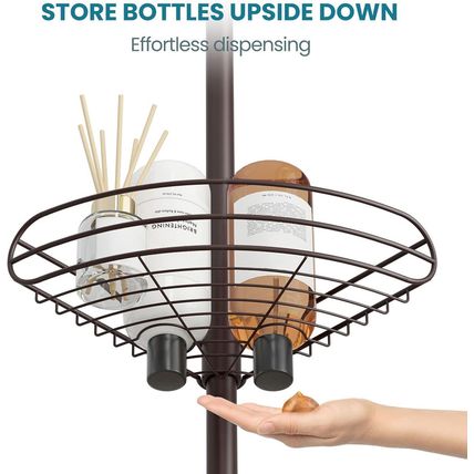 ALLZONE Corner Shower Caddy Tension Pole, 4-Tier Adjustable Shelves, Rustproof B