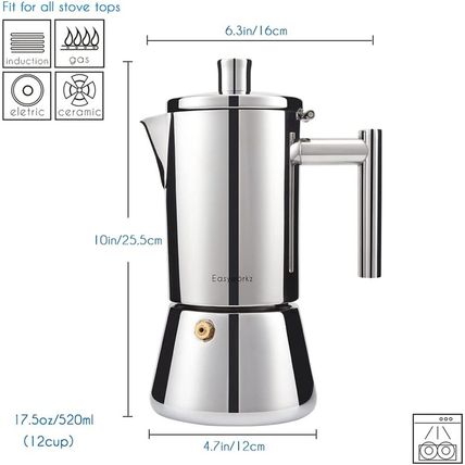 Easyworkz Diego Stovetop Espresso Maker Stainless Steel Italian Coffee Machine M