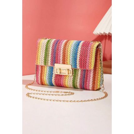 Multicolour Bohemian Woven Gold Chain Shoulder Bag