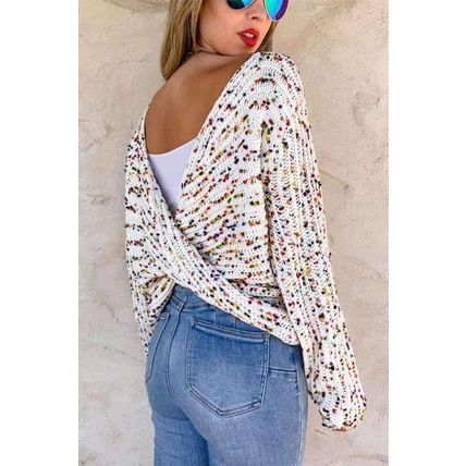 White Confetti Reversible Twist Sweater
