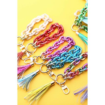 Festival Fuchsia Chain Design Tassel Key Ring
