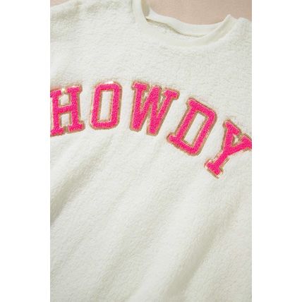 Beige Sherpa HOWDY Patched Pullover Sweatshirt