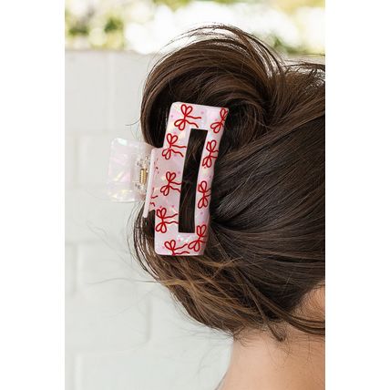 Racing Red Bow Knot Print Cut Out Square Hair Claw Clip