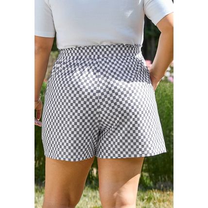 Gray Checkerboard Lace-Up High Waist Plus Size Casual Shorts